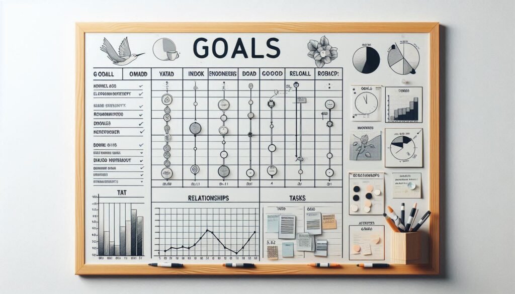 A whiteboard showing balanced priorities for goals and relationships, a key strategy for teenagers balancing relationships and goals.