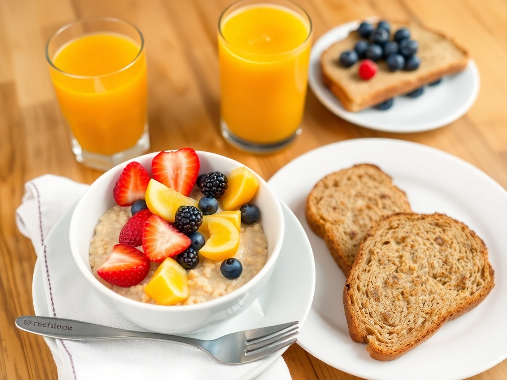 Healthy breakfast options like oatmeal and fruit for a productive morning routine for teen success.