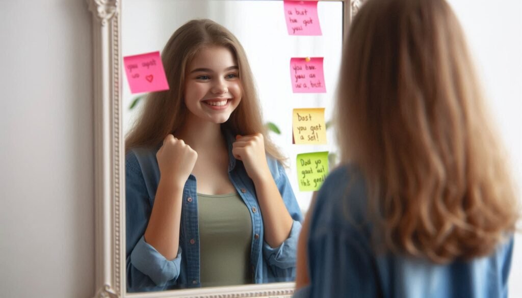  Teen girl practicing positive self-talk – Building Self-Confidence in Teenagers