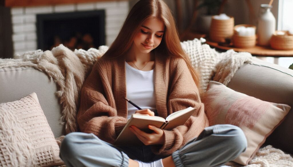 Teen girl writing in a gratitude journal – Building Self-Confidence in Teenagers.