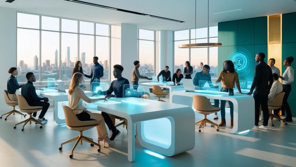 AI personal development tools in 2025 – A futuristic interface displaying AI-driven productivity, health, and self-growth insights.