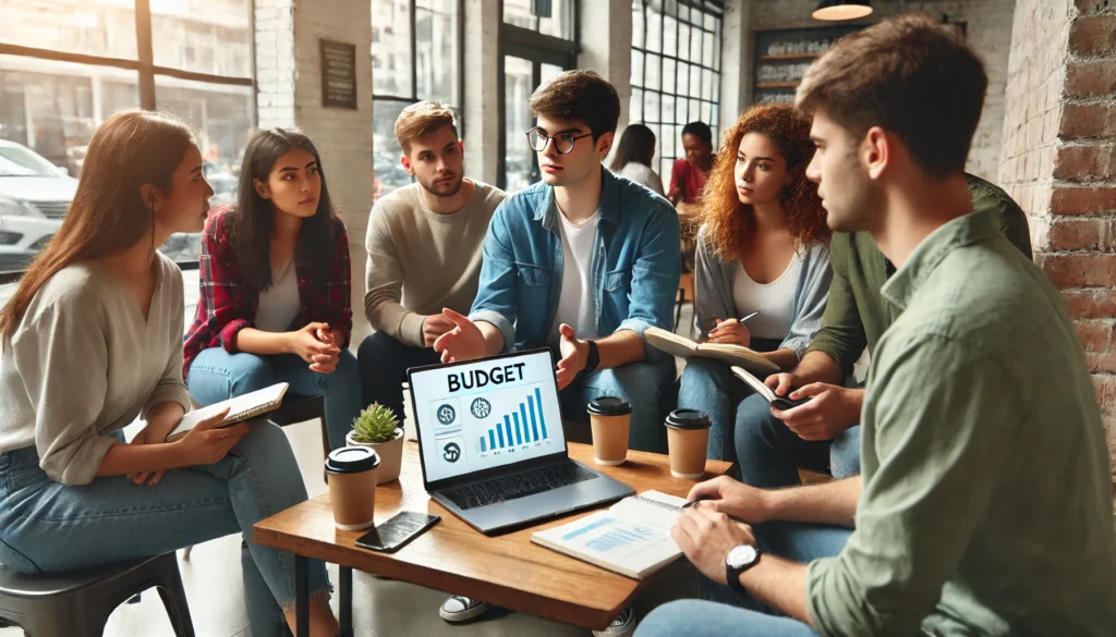 Financial Literacy for Young Adults: A group of young people learning how to manage money effectively.