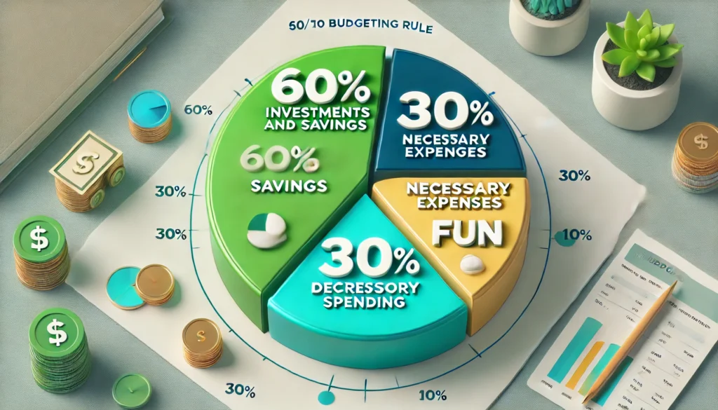 A breakdown of the 60/30/10 personal budgeting strategy.