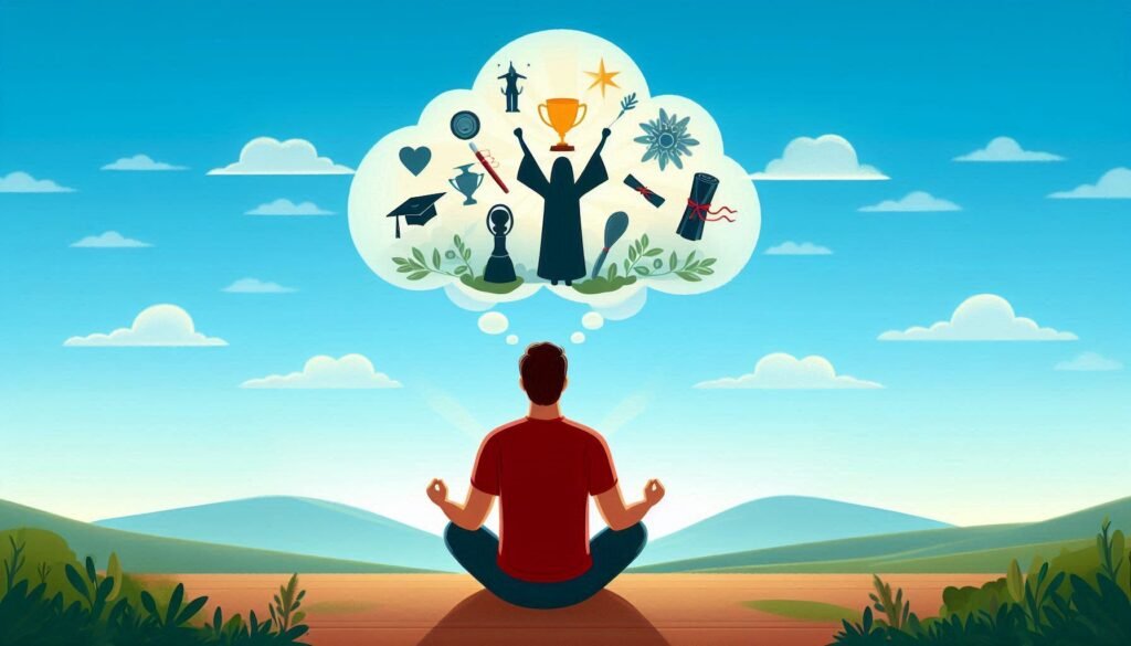 Person visualizing success using positive thinking techniques.