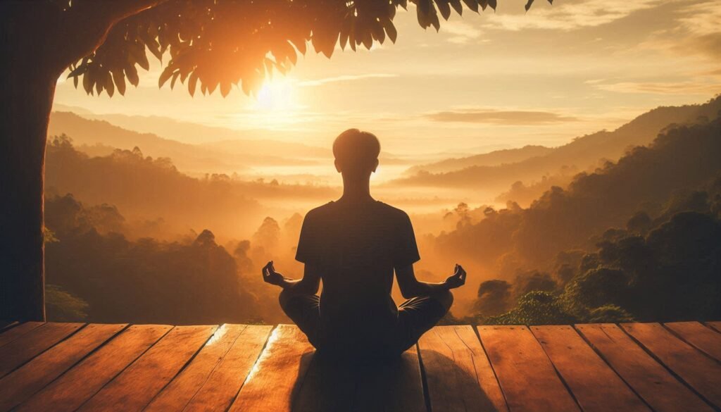 Person meditating to enhance mindfulness and positive thinking techniques.