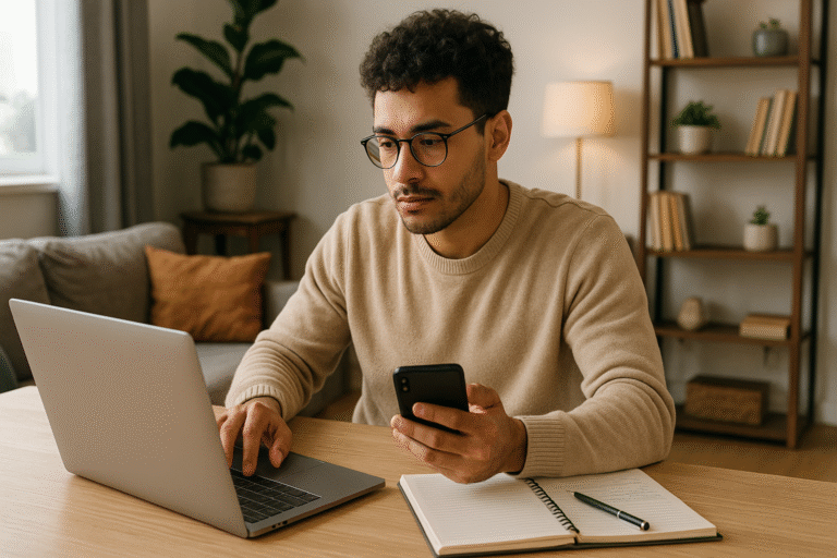 Young adult starting side hustles to make money from home"