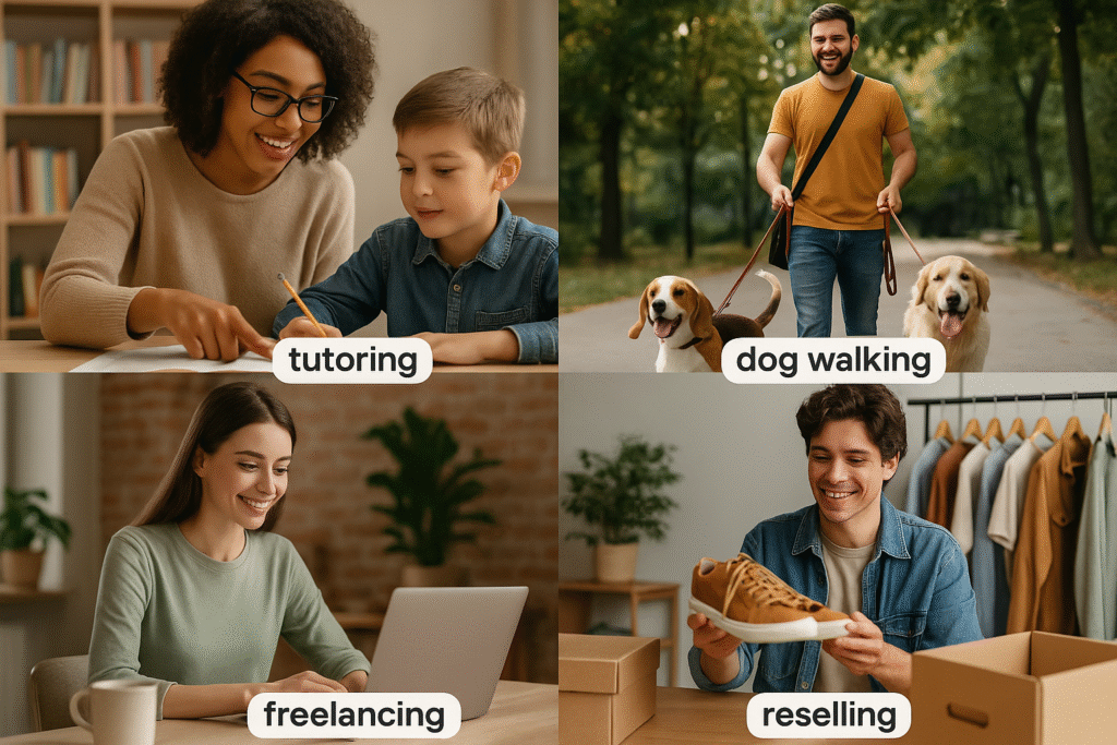 Multiple options of side hustles to make money for beginners in 2025