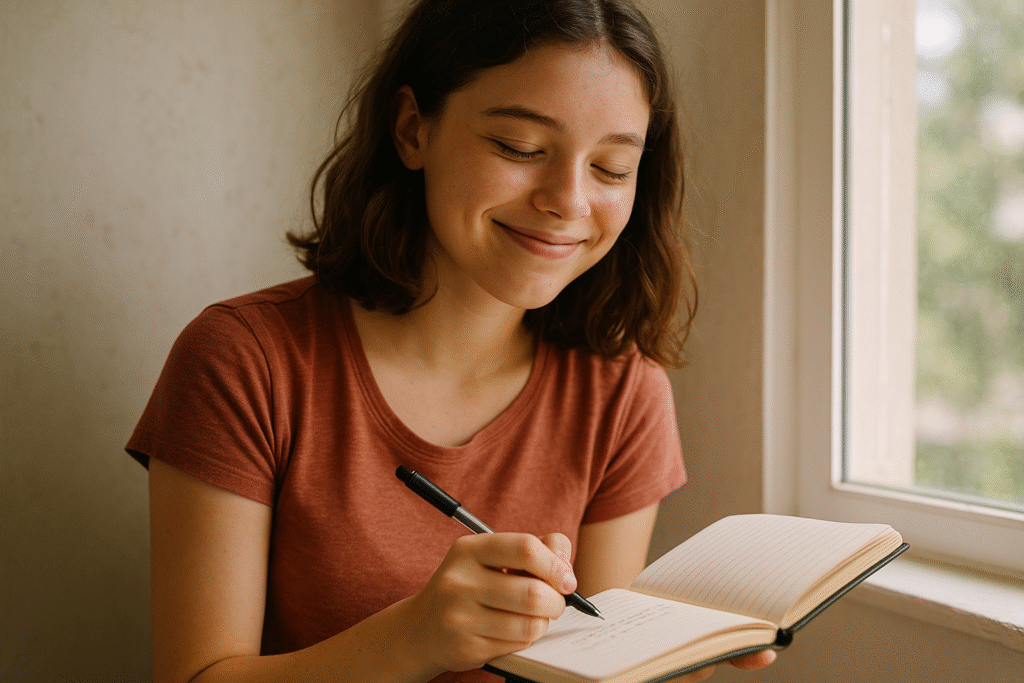 Teen celebrating a personal achievement during the weekend confidence boost challenge